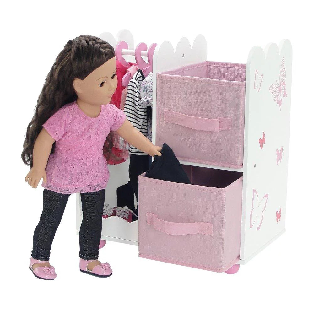 18 inch Doll Clothes Storage Closet Open Wardrobe Doll Furniture with 5 Doll Clothes Hangers J503