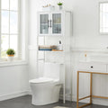 White Over The Toilet Storage Cabinet with Glass Doors and Adjustable Shelves G7045