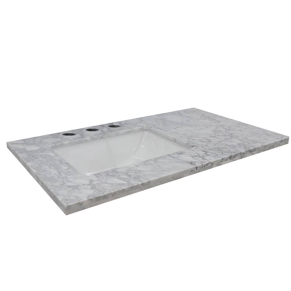 White Carrara Vanity Top with Left Side Rectangular Sink Q23363