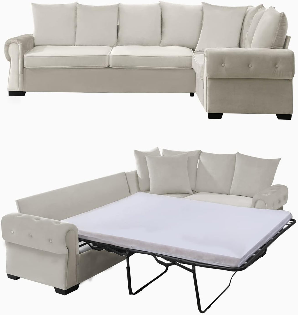 Beige Pull Out Sofa Bed with Folding Foam Mattress F97312