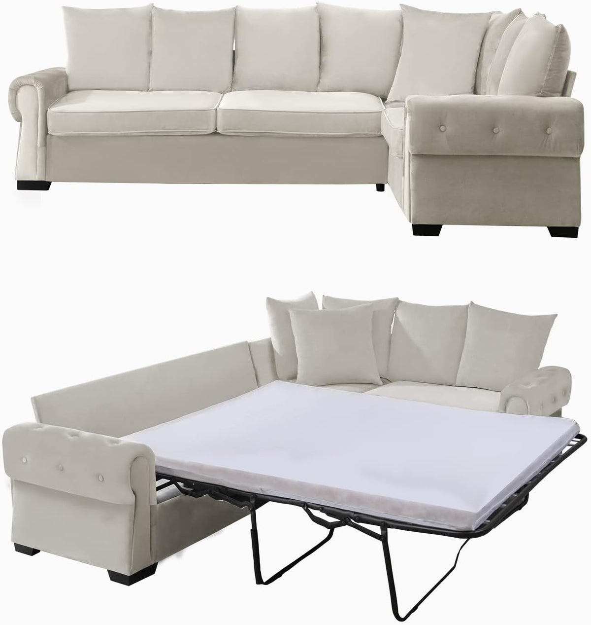 Beige Pull Out Sofa Bed with Folding Foam Mattress F97312