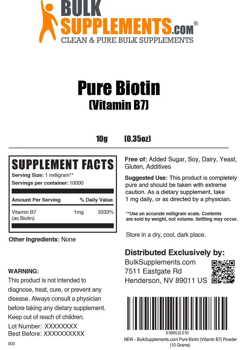 Pure Biotin (Vitamin B7) - 100 Grams O268773