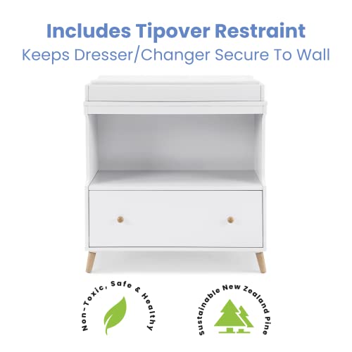 Bianca White Natural Convertible Changing Table with Drawer K2684