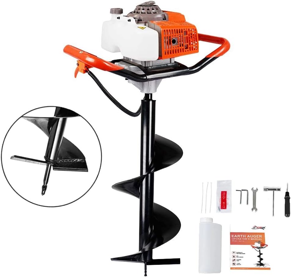 63CC Gas Powered Auger Post Hole Digger with 12 Inch Earth Auger Drill Bit B24262