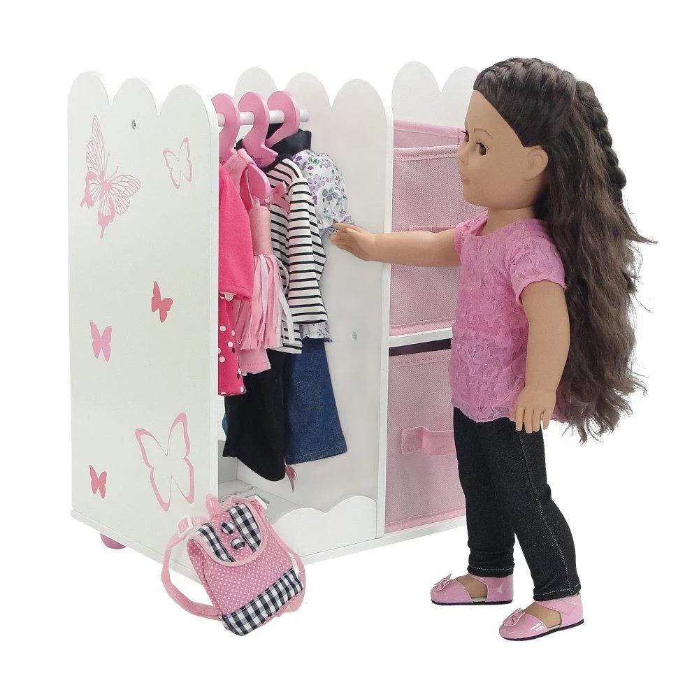 18 inch Doll Clothes Storage Closet Open Wardrobe Doll Furniture with 5 Doll Clothes Hangers J503
