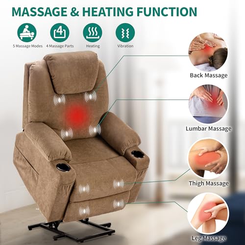 Light Brown Fabric Power Lift Recliner Chair with Heat and Massage K1212