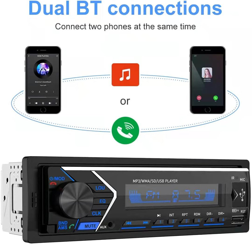 Single Din Bluetooth Car Stereo with USB SD Card AUX Remote Control D951