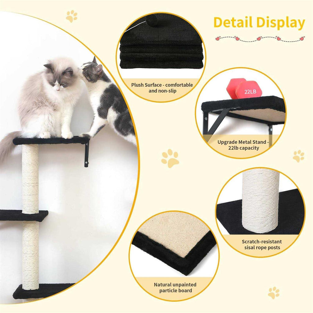 5pcs Wooden Cat Wall Shelves with Bridge, Steps, and Scratcher Q951837