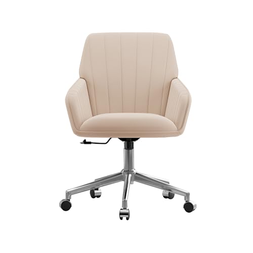 Cream Velvet Height Adjustable Swivel Desk Chair with Wheels Q735