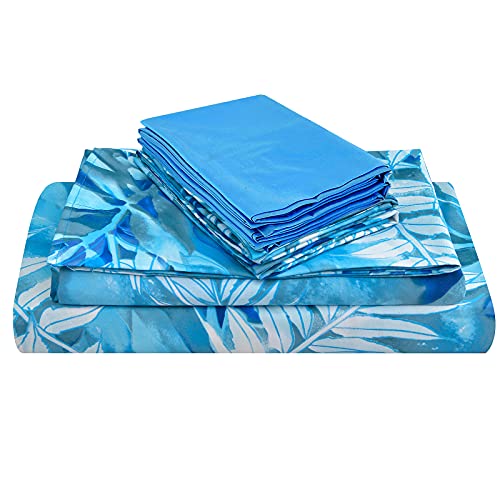Mint Green Floral Printed Queen Size 6 Piece Microfiber Bed Sheet Set F571399
