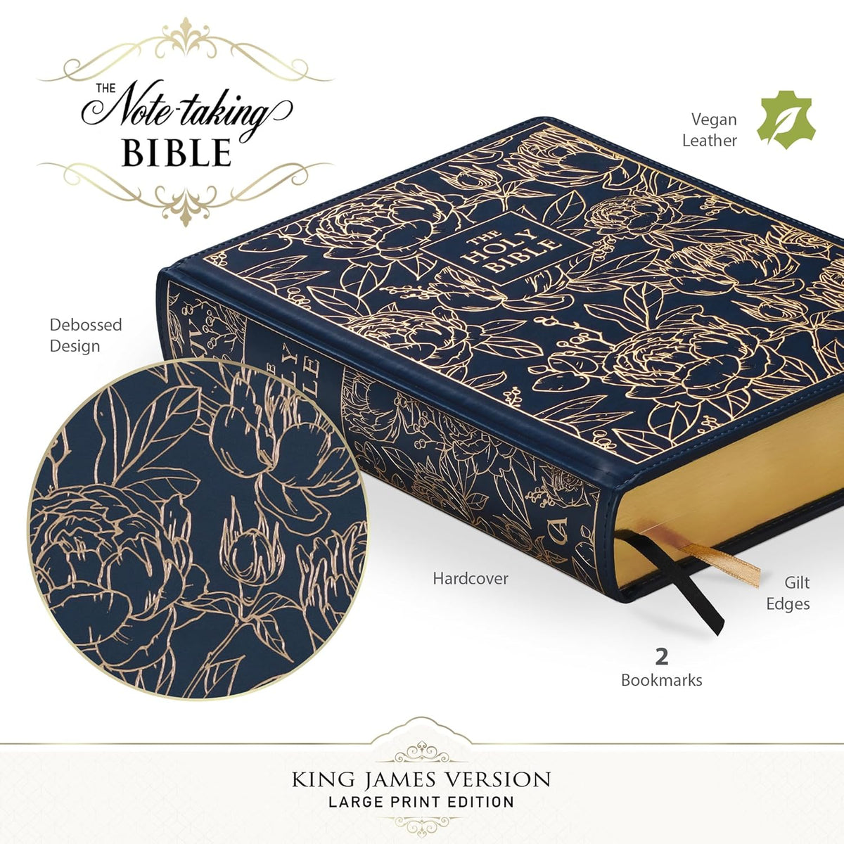 Large Print Faux Leather Navy Holy Bible M2177