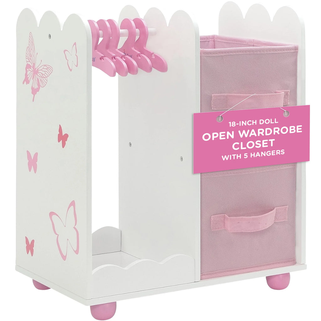 18 inch Doll Clothes Storage Closet Open Wardrobe Doll Furniture with 5 Doll Clothes Hangers J503
