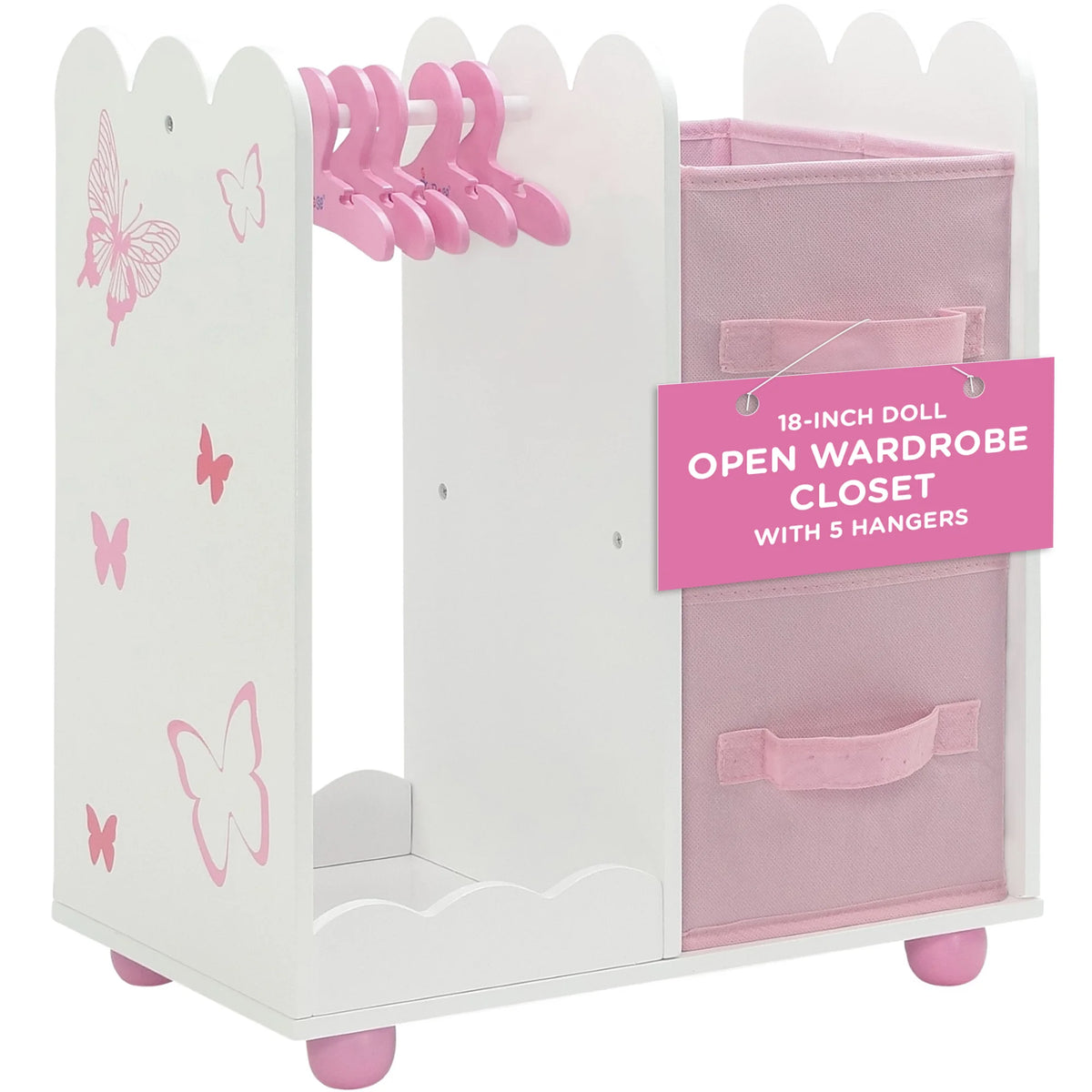 18 inch Doll Clothes Storage Closet Open Wardrobe Doll Furniture with 5 Doll Clothes Hangers J503