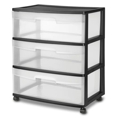 3-Drawer Black Clear Rolling Storage Cart I4781