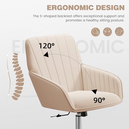 Cream Velvet Height Adjustable Swivel Desk Chair with Wheels Q735