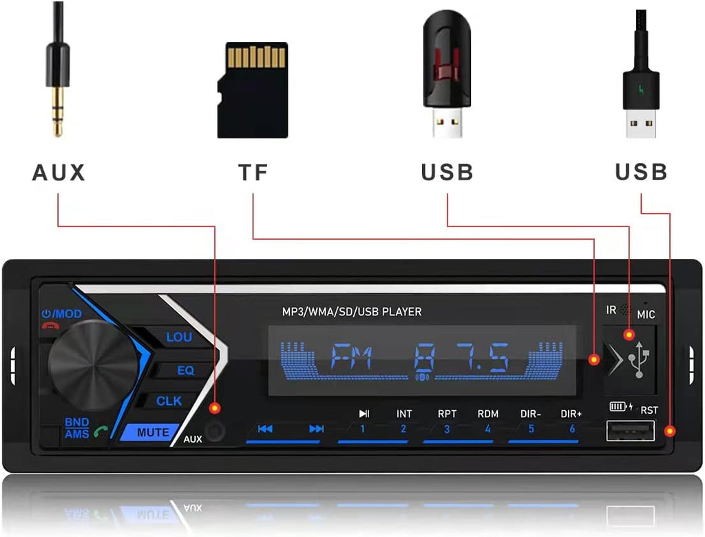 Single Din Bluetooth Car Stereo with USB SD Card AUX Remote Control D951
