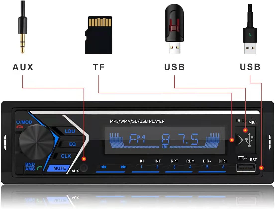 Single Din Bluetooth Car Stereo with USB SD Card AUX Remote Control D951