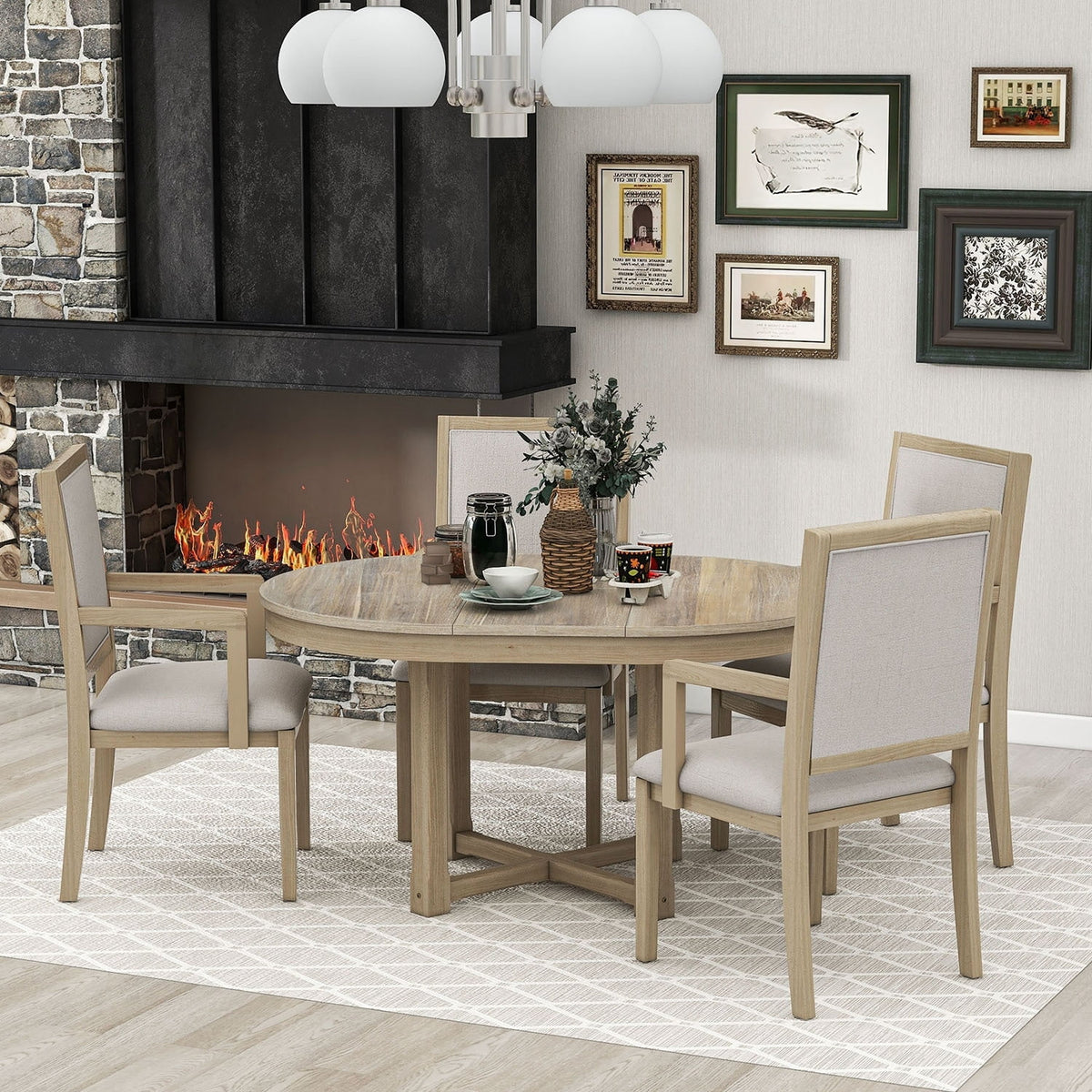 5-Piece Extendable Wood Dining Table Set W745