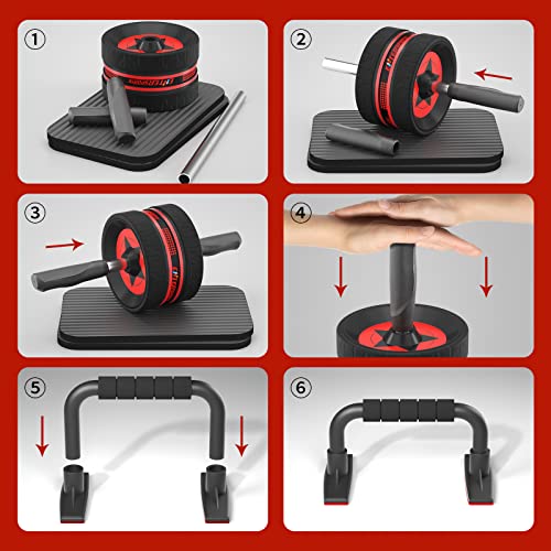 Ab Rollers Wheel Kit with Push Up Bars, Resistance Bands, Knee Mat I697