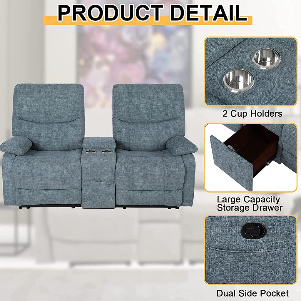 Fabric Reclining Sofa with Console and Cup Holders Y6199