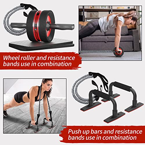 Ab Rollers Wheel Kit with Push Up Bars, Resistance Bands, Knee Mat I697