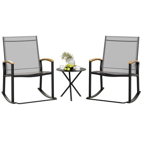 3 Piece Black Textilene Fabric Outdoor Rocking Bistro Set G6505