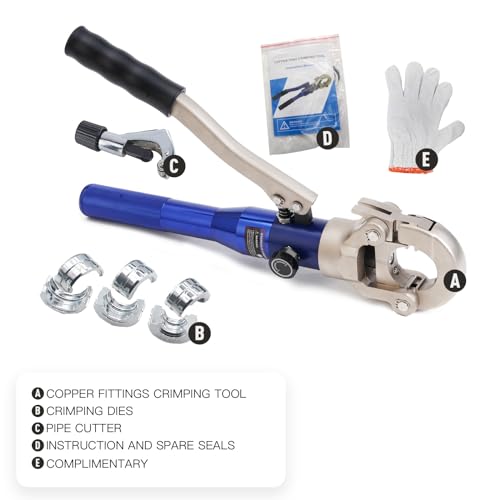 Hydraulic Copper Tube Crimping Tool with 1/2, 3/4 and 1-inch Jaw F10834