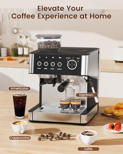 20 Bar Espresso Coffee Machine with Grinder and Milk Frother Steam Wand P691