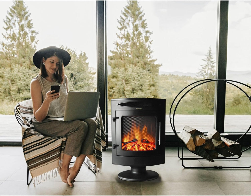 Black Steel Freestanding Electric Fireplace L310200