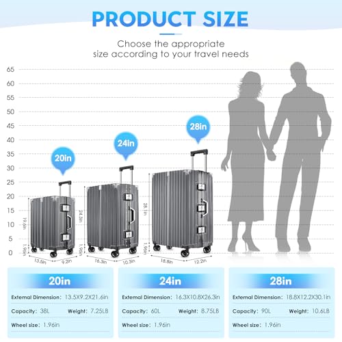 Black 20 Inch Lightweight Aluminum Frame Carry On Luggage S900