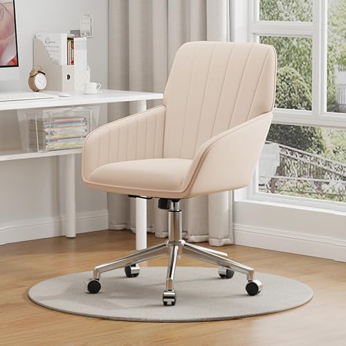 Cream Velvet Height Adjustable Swivel Desk Chair with Wheels Q735