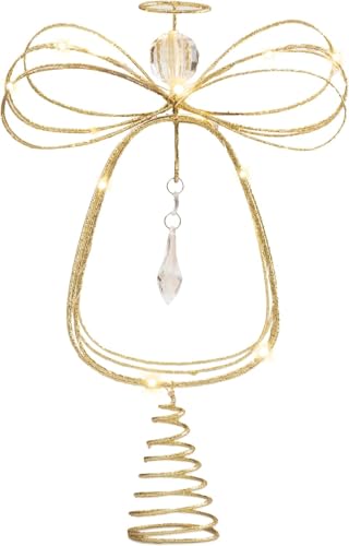 10 Inch Pre-Lit Gold Metal Angel Tree Topper B452937