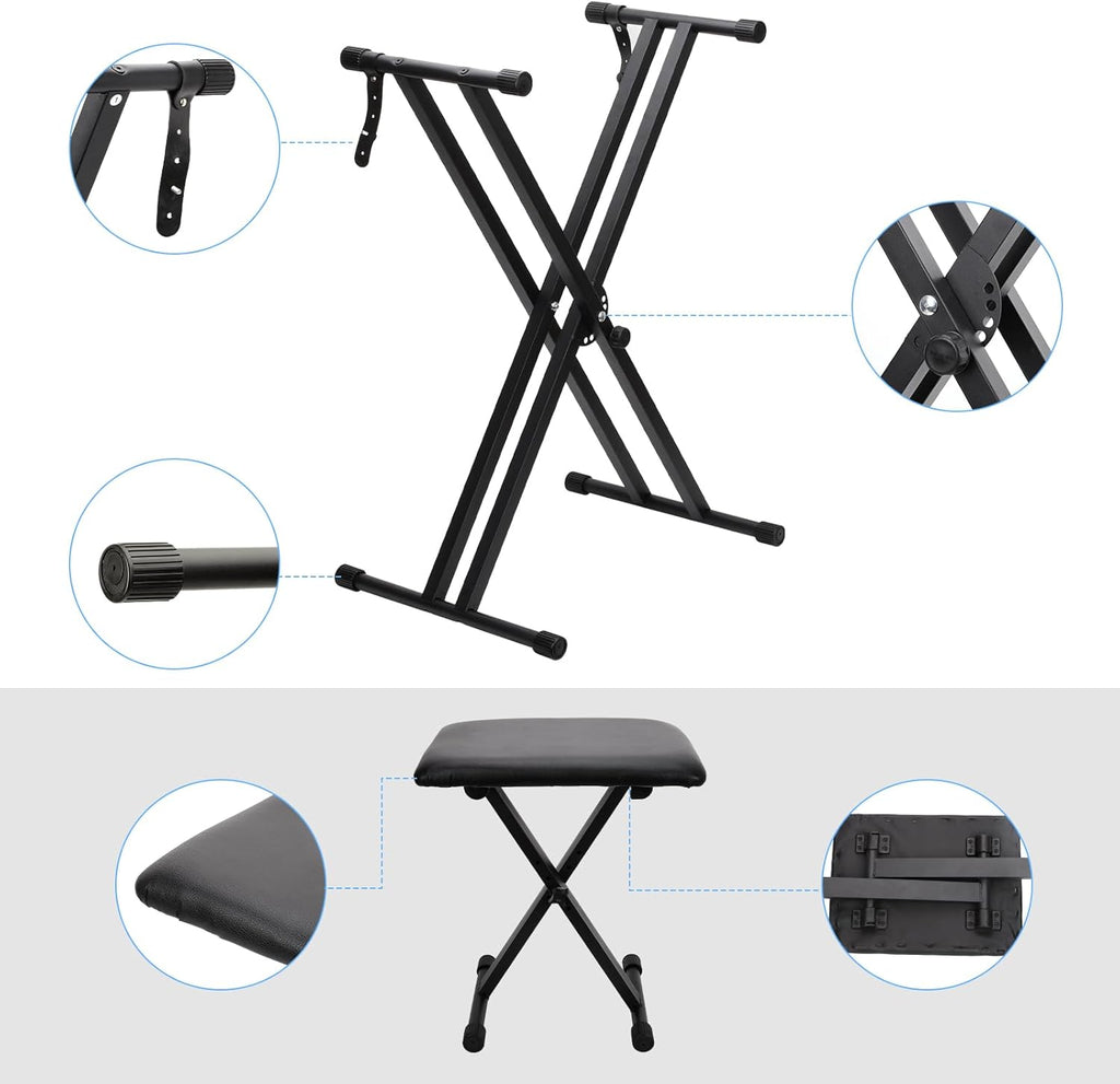 Double-X Keyboard Stand with Bench F8460