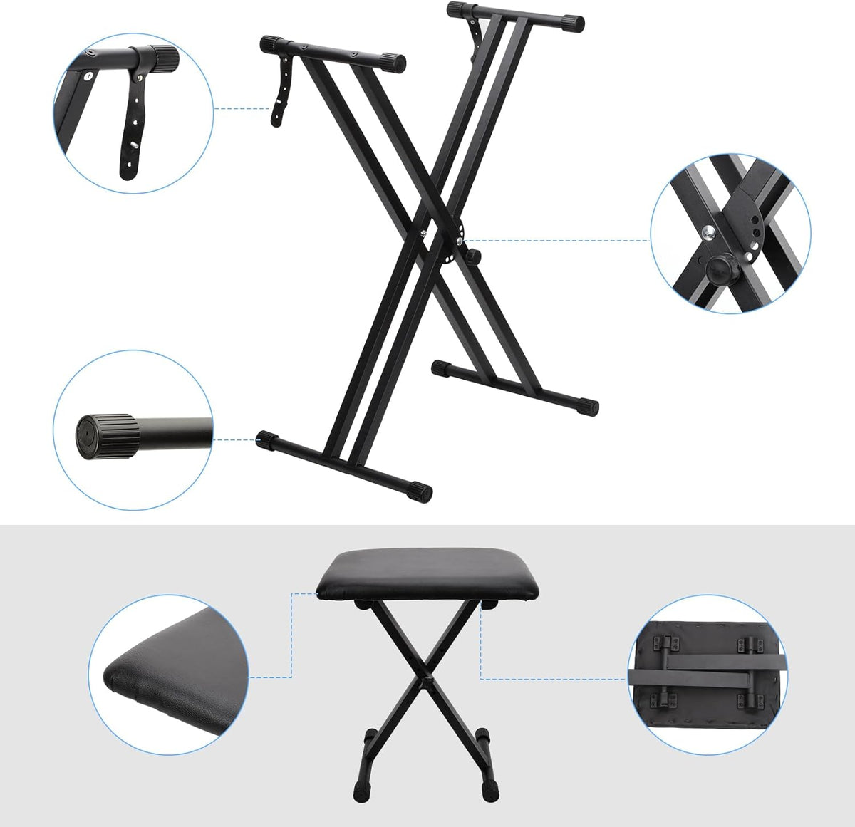 Double-X Keyboard Stand with Bench F8460