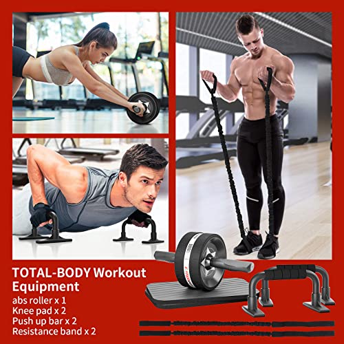 Ab Rollers Wheel Kit with Push Up Bars, Resistance Bands, Knee Mat I697