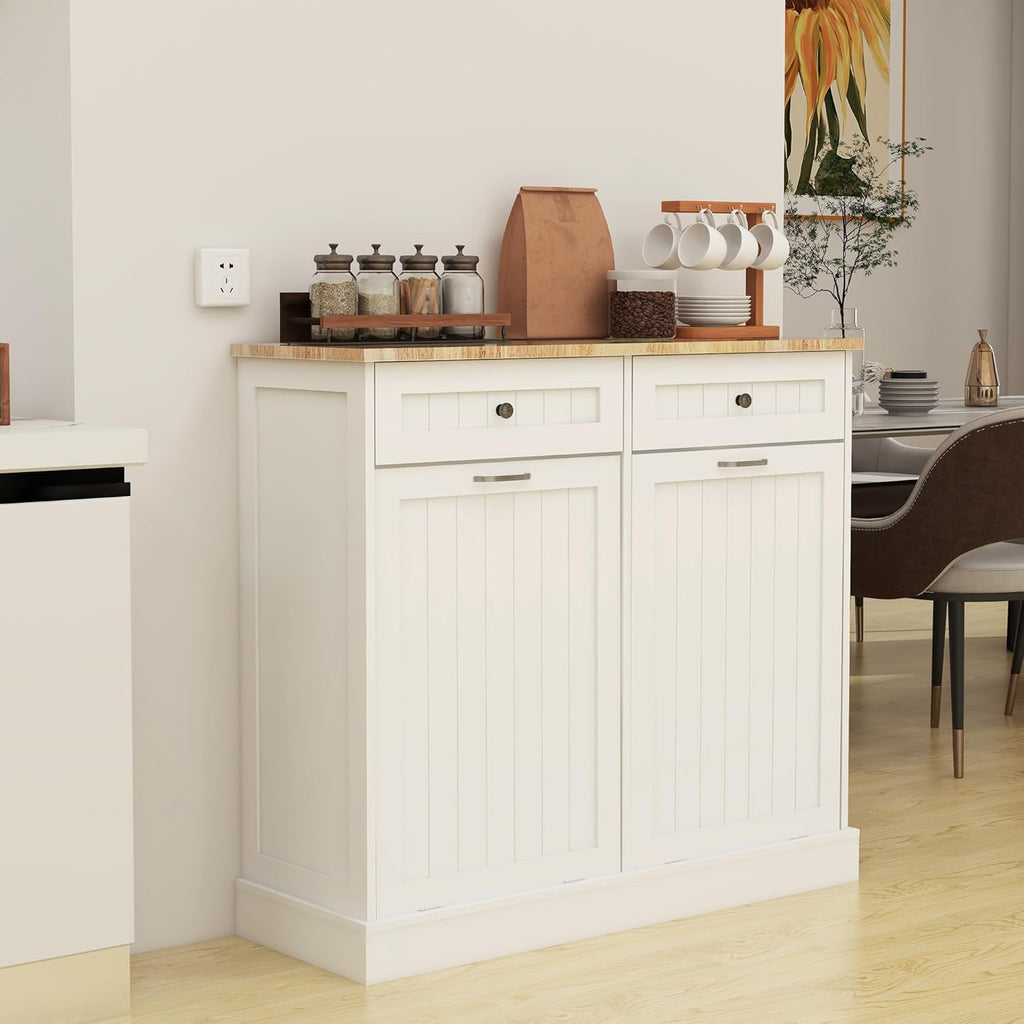 Double Tilt Out Trash Cabinet with Wood Tabletop K7466