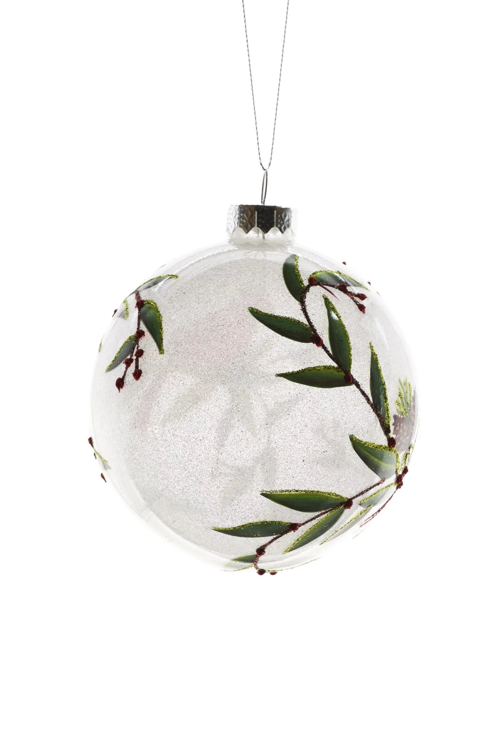 Clear Glass Hanging Glittered Ball Ornament (Pack of 2) D211