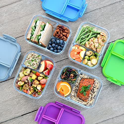 Glass Lunch Box with Airtight Lid 3-Compartment 5 Cup Capacity Gray N378078
