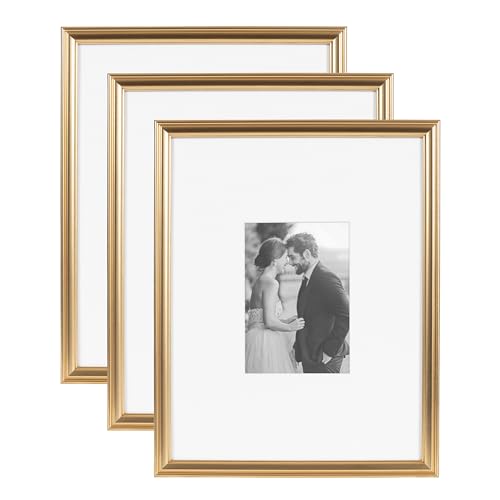 Rectangle Picture Frame Set of 3, 11 x 14 matted to 5 x 7, Gold U8339
