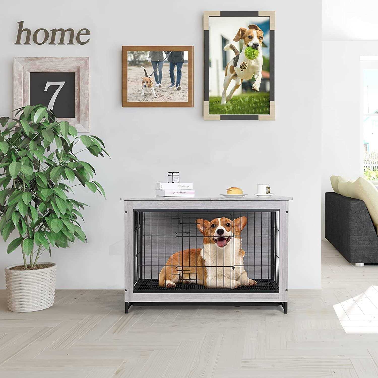 Wooden End Table Dog Crate C348