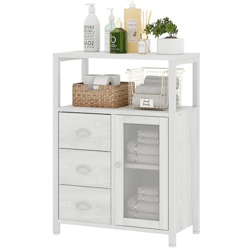 Bathroom Floor Storage Cabinet with 3 Removable Drawers and 1 Door L872