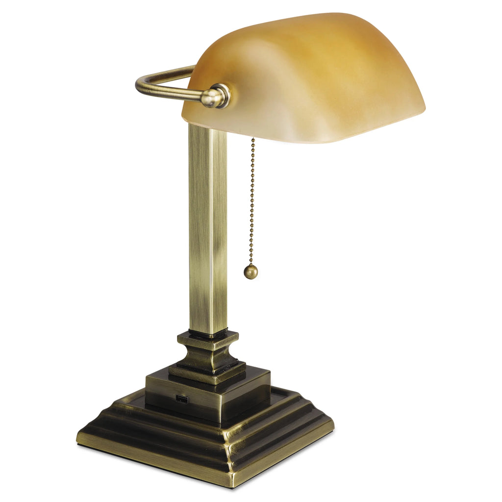 Antique Brass Banker's Lamp with USB M560750