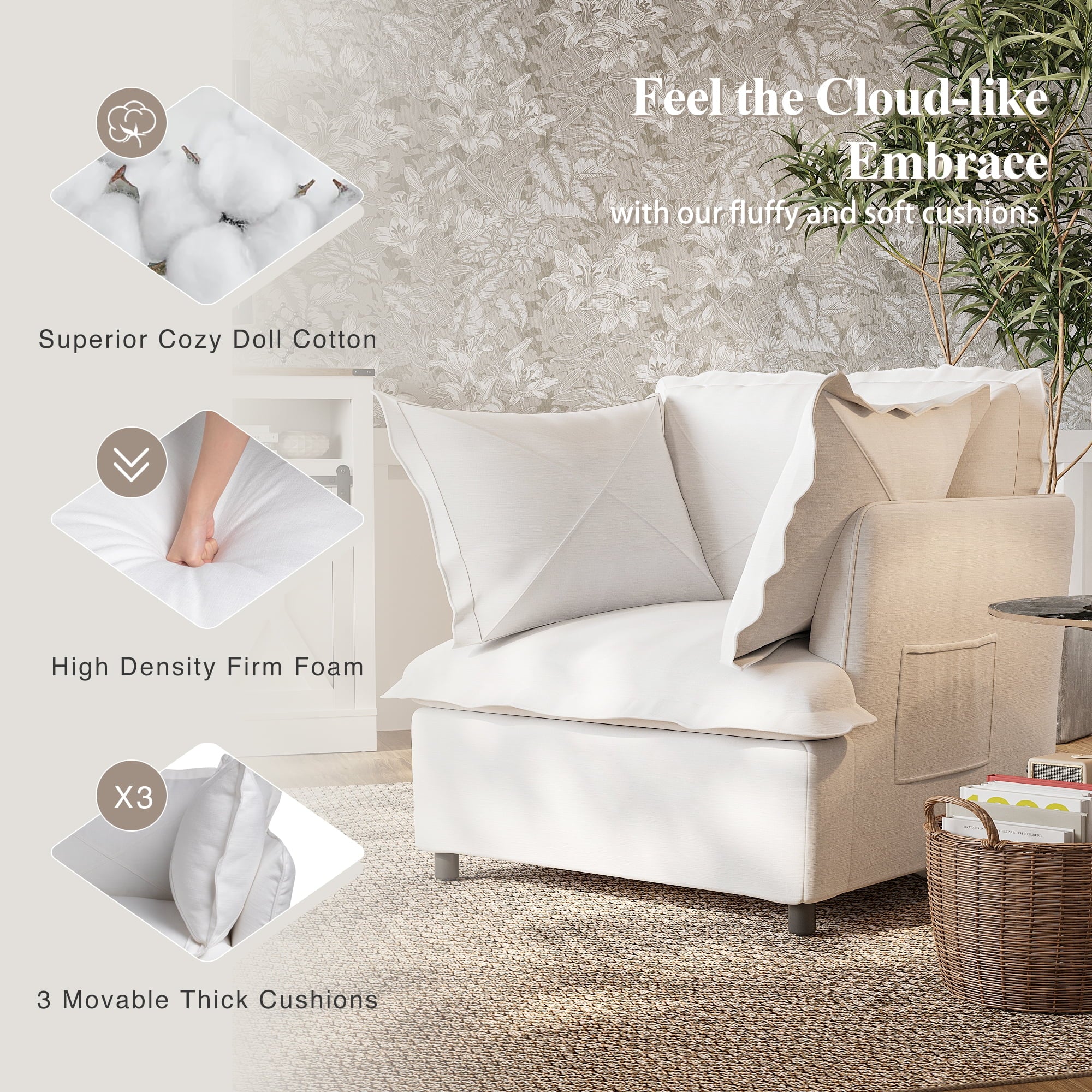 Oversized Accent Chair with 2 Pillows, Grey L830