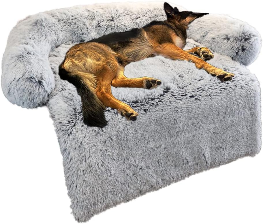 Small Light Grey Plush Dog Bed with Removable Washable Cover E8791