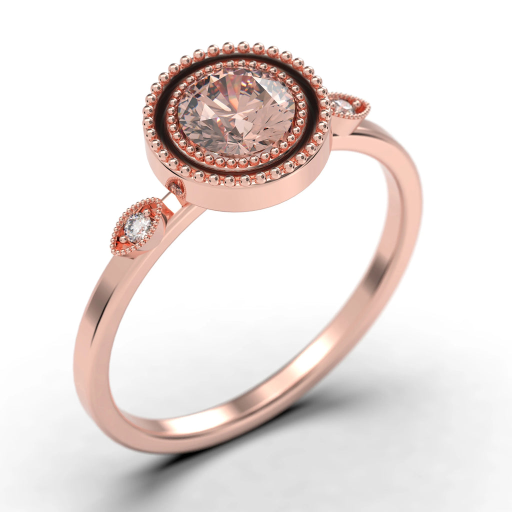 1.10 Carat Round Cut Morganite And Diamond Moissanite Engagement Ring in 925 Sterling Silver With 18k Rose Gold Plating Y192