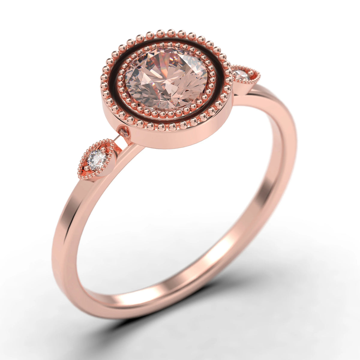 1.10 Carat Round Cut Morganite And Diamond Moissanite Engagement Ring in 925 Sterling Silver With 18k Rose Gold Plating Y192