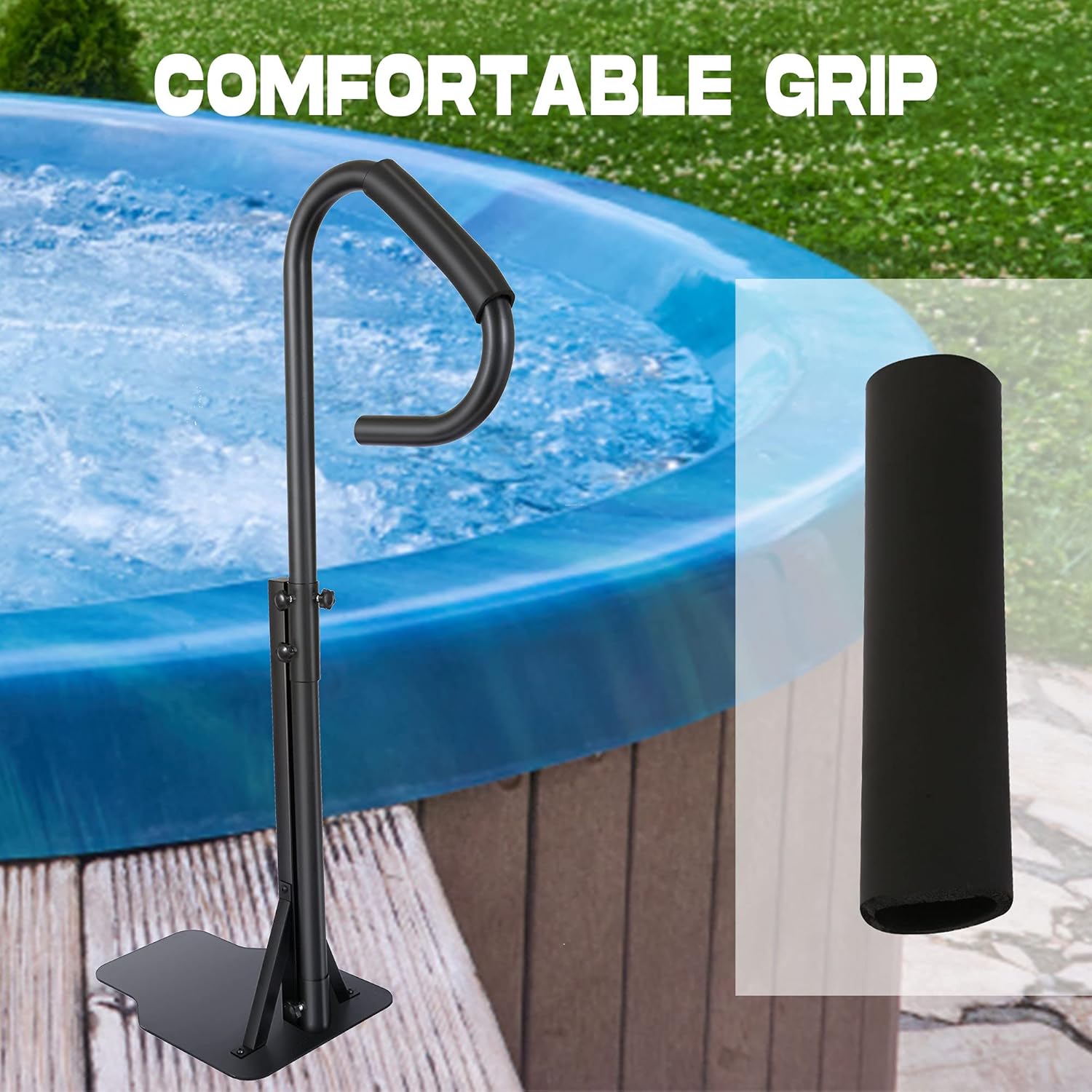 Spa Safety Handrail 57'' Hot Tub Handrail 600LBS Capacity Hot Rail, Spa Hand Railing with Slide-Under Base W6609