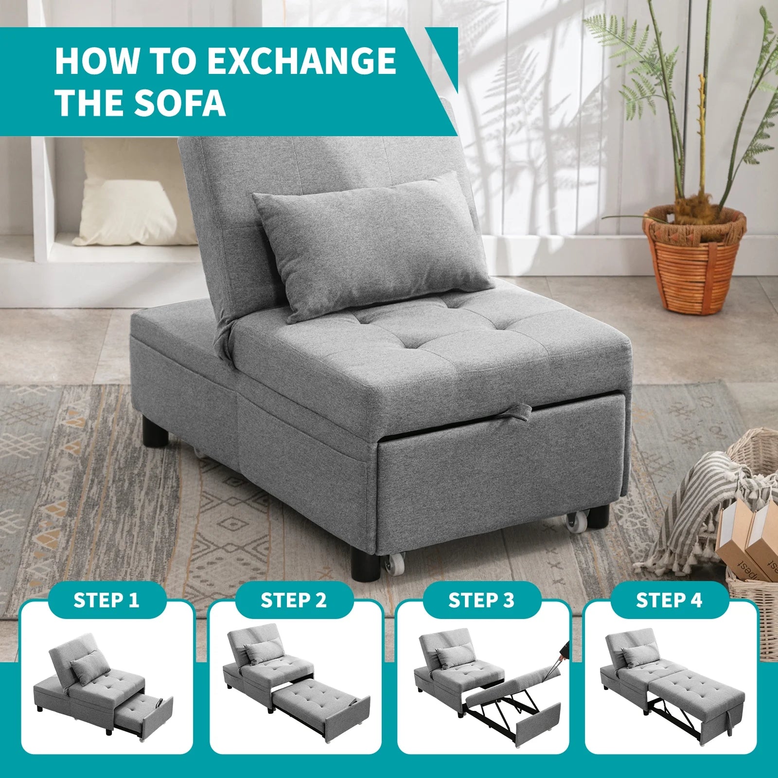 Light Gray Sofa Bed with Adjustable Backrest and Cushion X581766