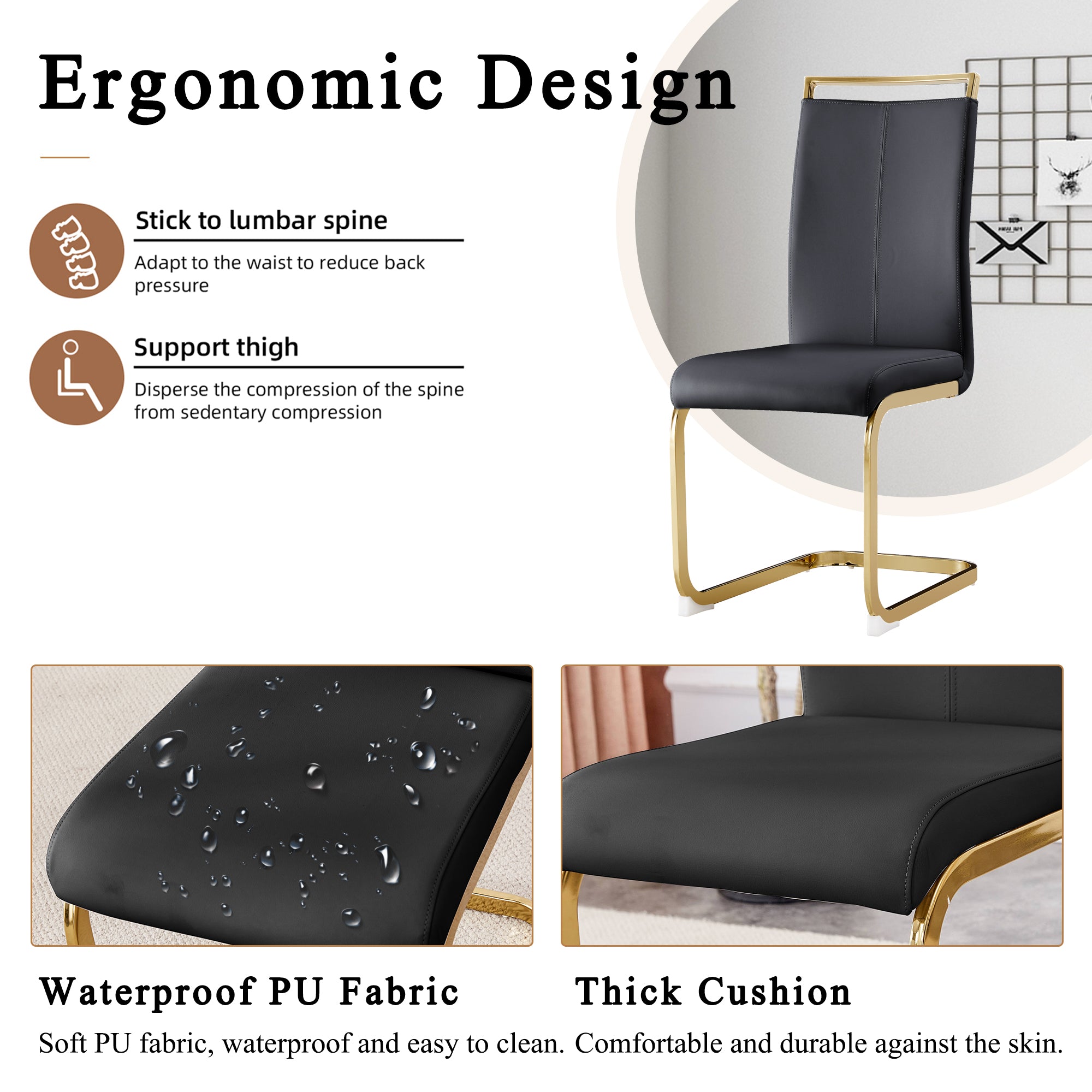 Black Rectangular Glass Dining Table Set with PU Leather Chairs N537