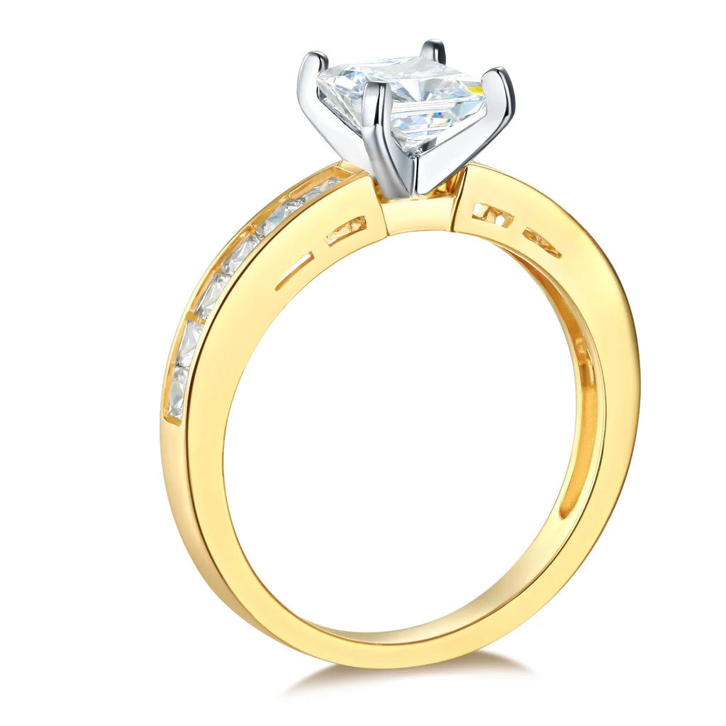 14k Yellow Gold CZ Princess Cut Engagement Ring Bridal Set - Size 9 P6742